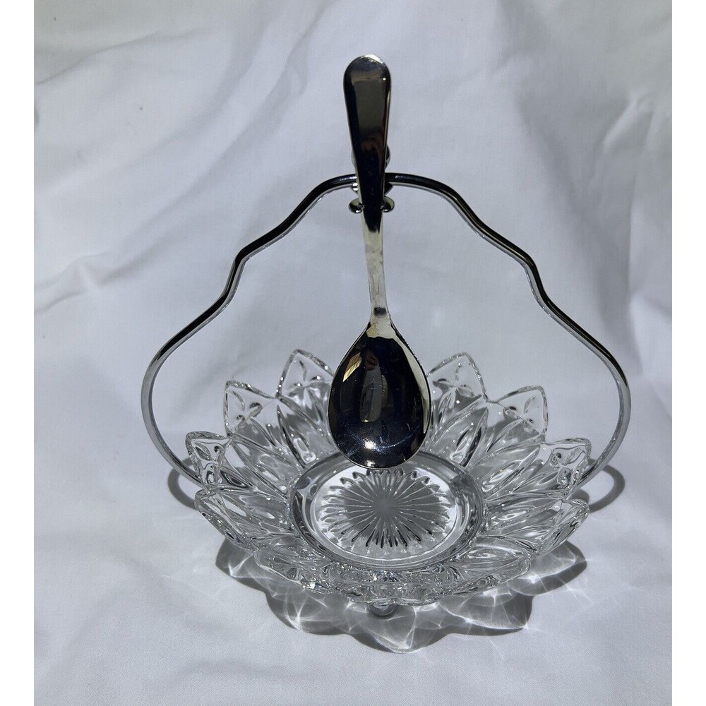 VTG Sheffield England Silver Plated Spoon 3 Piece Glass‎ Serving Dish Set Stand